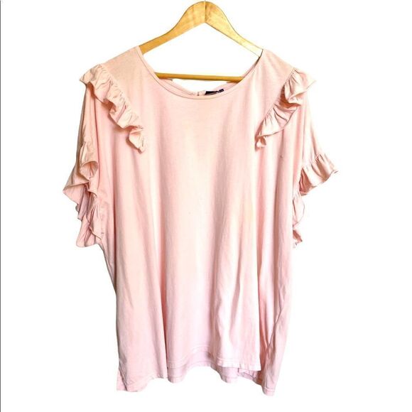 Kaari Blue Pink Ruffled Sleeveless Blouse Size 3X - Picture 1 of 3